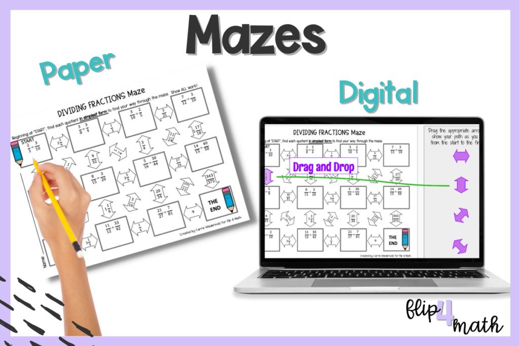 Middle School Math Game 5 - Mazes both paper and digital