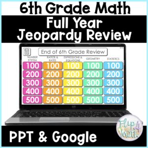End of Year 6th Grade Math Review Jeopardy Game State Test Prep All Standards