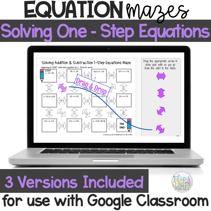 Solving One-Step Equations Mazes for use with Google Classroom