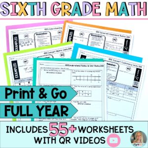 6th Grade Math Worksheets with Video Lessons FULL YEAR All Standards Homework