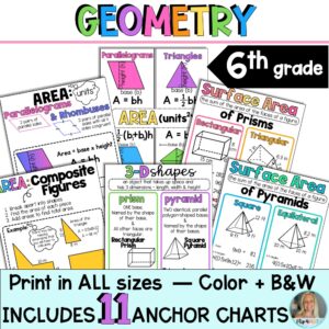 Geometry Anchor Charts | 6th Grade Math | Area, Surface Area, Volume